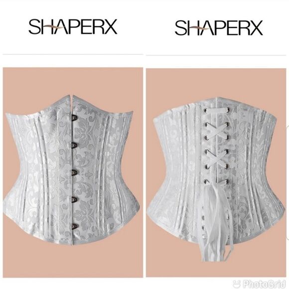 NWT SHAPERX Satin Jacquard 26 Double Steel Boned Waist Trainer Corset Re… Xsmal - Picture 1 of 8